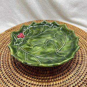 Vintage Holland Mold Christmas Holly Pedestal Fruit Plate Compote Candy Dish